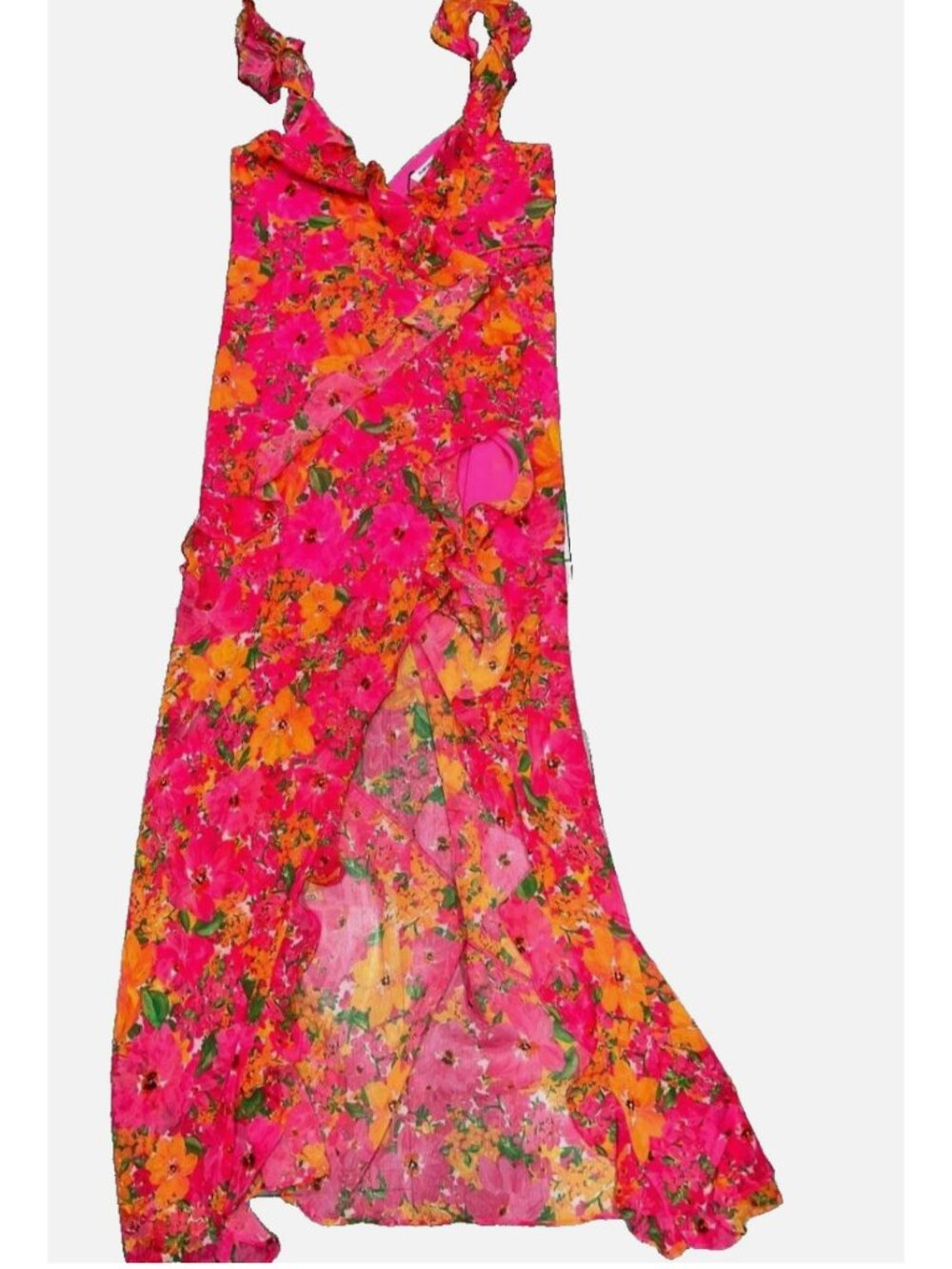 Rumored Just Like Heaven Wrap Ruffle Chiffon Y2K Maxi Dress Pink Sz M NWT - Picture 5 of 10